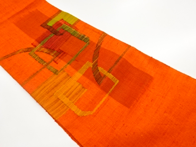 手織り真綿紬幾何学模様織出し名古屋帯